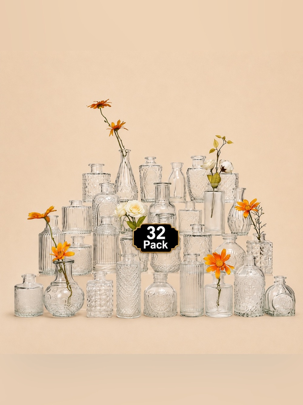 NWT Set of 32 Clear Glass Bud Vases